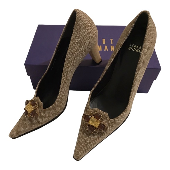 Stuart Weizmann Vintage Malta Camel Nubby Tweed Heels - 8.5 N - Picture 2 of 12
